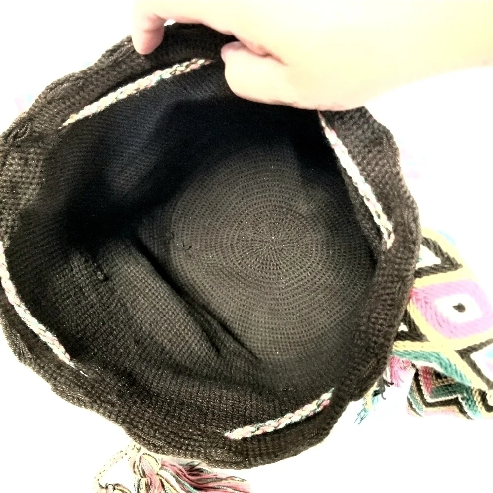 Handmade Crochet Colorful Bohemian Crossbody Shoulder Bucket Bag With Flap Cover - Picture 7 of 12